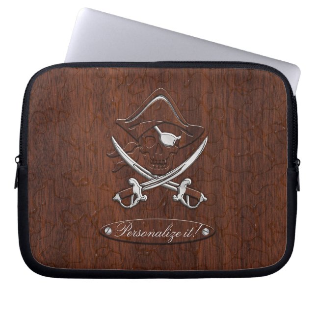 Capa Para Notebook Personalize! Crânio de Pirata de Mahogany Náutica  (Frente)