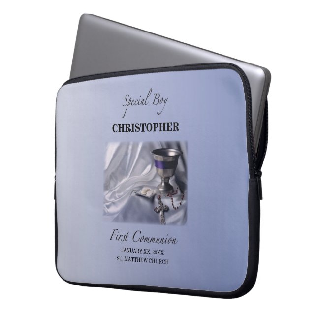 Capa Para Notebook Personalize, Menino, Primeira Comunhão Azul (Frente Esquerda)