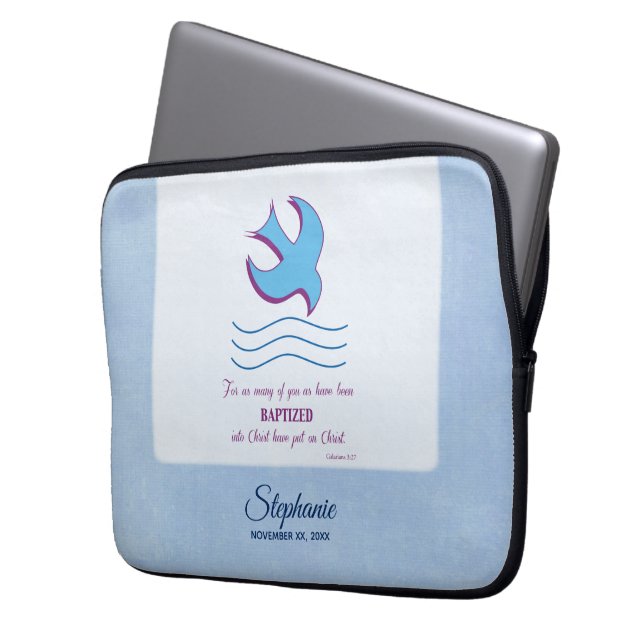 Capa Para Notebook Personalize, pomba do batismo adulto em azul (Frente Esquerda)
