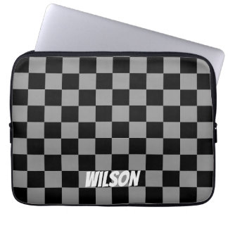 Capa Para Notebook Personalized  black &gray checkered monogram name