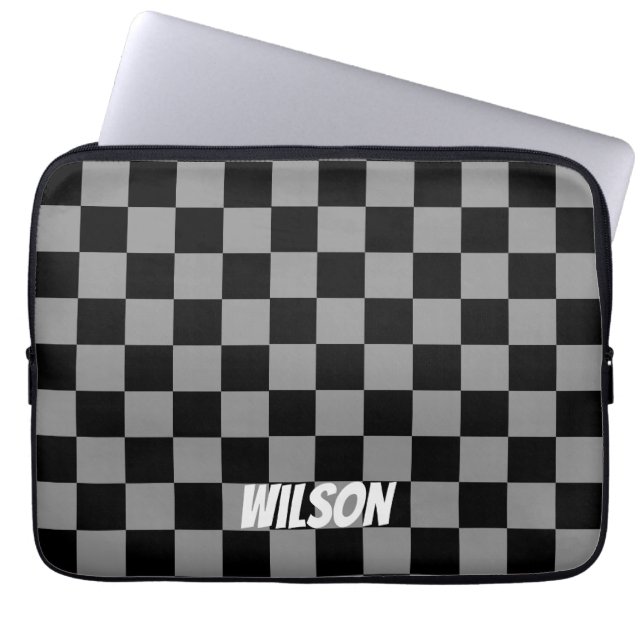 Capa Para Notebook Personalized  black &gray checkered monogram name (Frente)