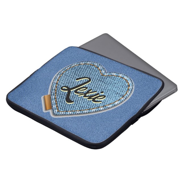 Capa Para Notebook Personalized Blue Denim Heart (Frente Topo)