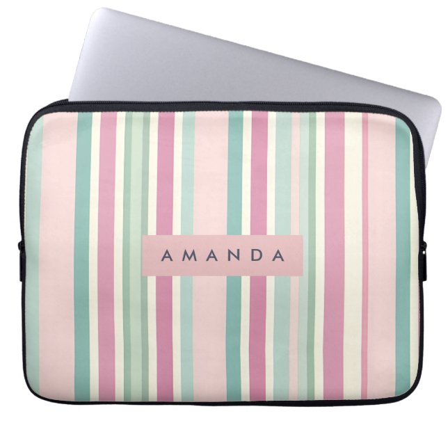 Capa Para Notebook Personalized Blush Mint Pastel Stripes (Frente)