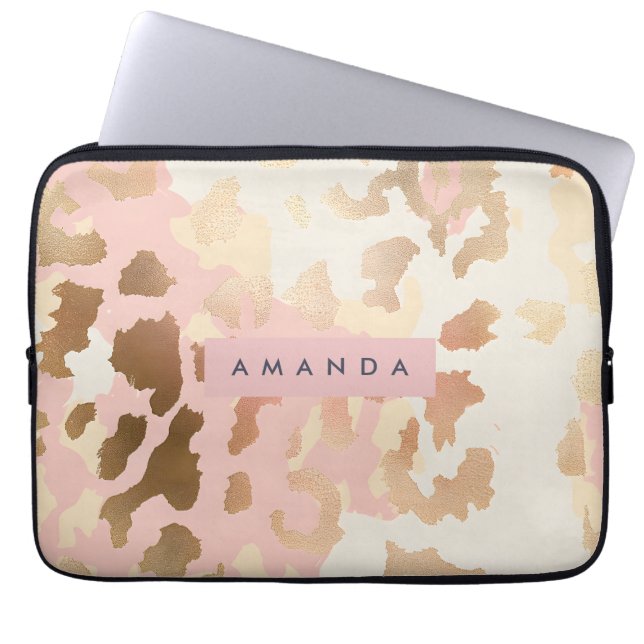 Capa Para Notebook Personalized Blush Pink and Gold Leopard Print (Frente)