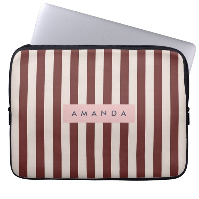Capa Para Notebook Personalized Burgundy & Ivory Stripe (Frente)