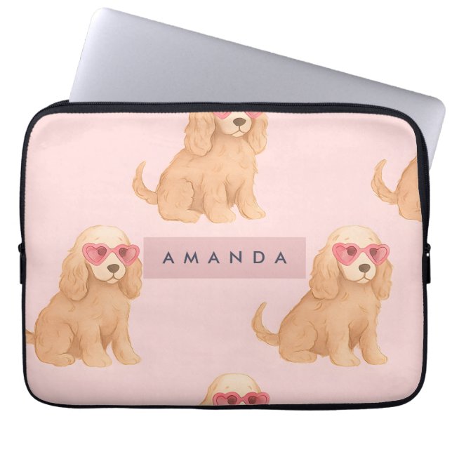 Capa Para Notebook Personalized Cocker Spaniel Dog with Glasses (Frente)