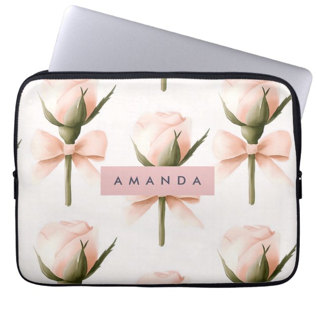 Capa Para Notebook Personalized Coquette Pattern Blush Rose & Bow  (Frente)