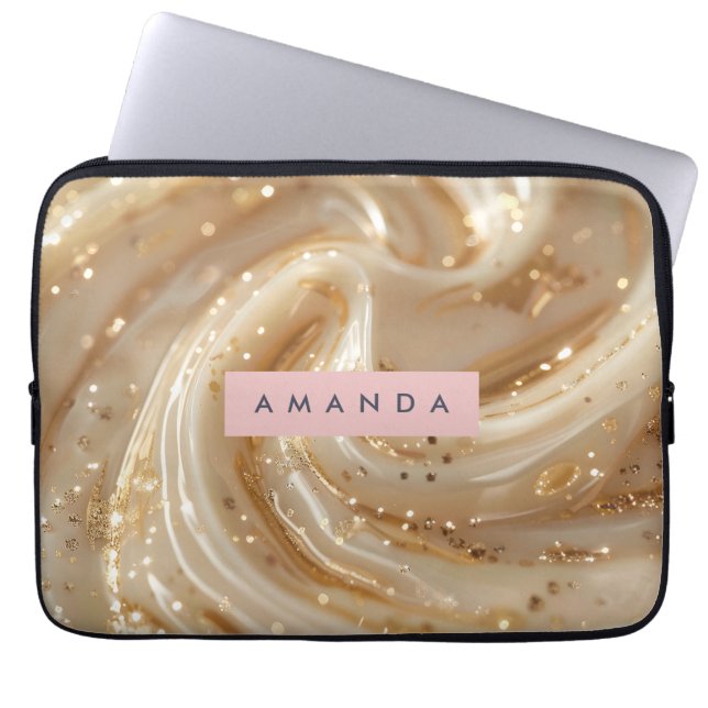 Capa Para Notebook Personalized Creamy Caramel Gold Swirl Elegant  (Frente)