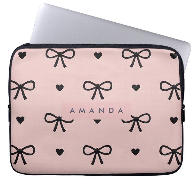 Capa Para Notebook Personalized Cute Chic Pink Bow & Heart Pattern (Frente)