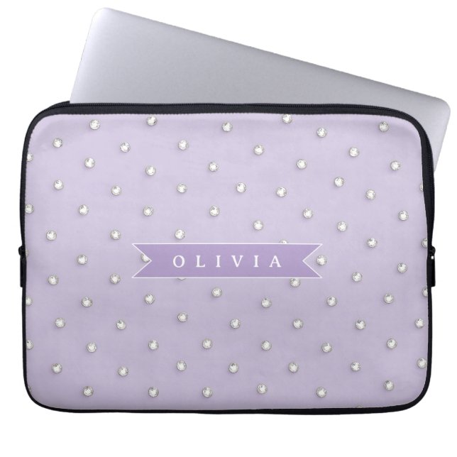 Capa Para Notebook Personalized cute lavender rhinestone polka dot  (Frente)