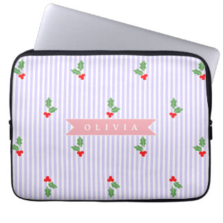 Capa Para Notebook Personalized Cute Striped Holiday Christmas Holly 