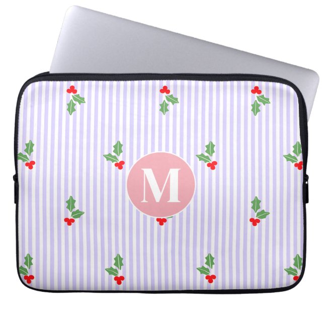 Capa Para Notebook Personalized Cute Striped Holiday Christmas Holly  (Frente)
