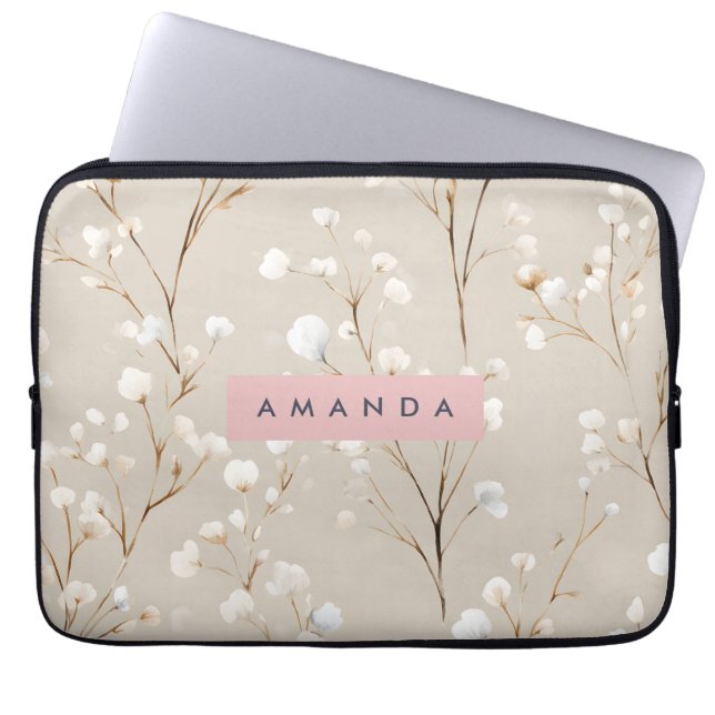 Capa Para Notebook Personalized Elegant Neutral Cotton Blossom (Frente)