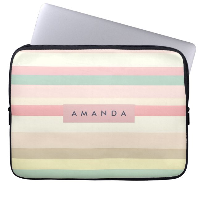 Capa Para Notebook Personalized Elegant Pastel Macaron Stripe (Frente)