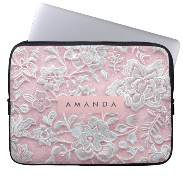 Capa Para Notebook Personalized Elegant Soft Blush Lace Flower (Frente)