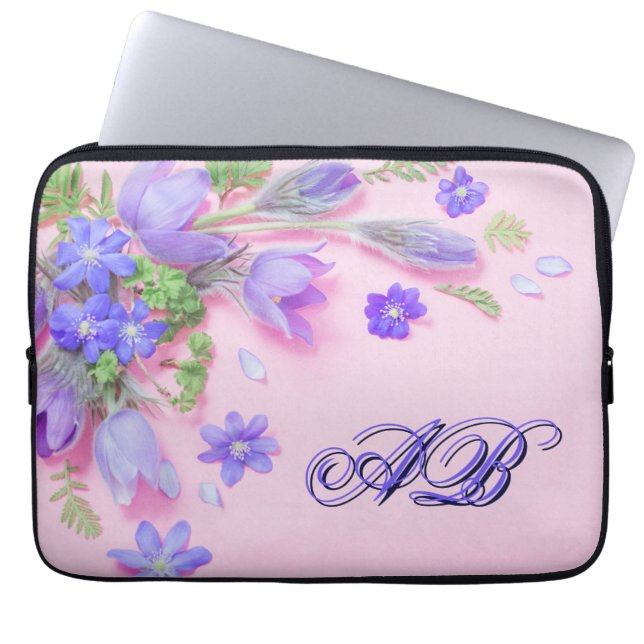 Capa Para Notebook Personalized Floral Monogram Laptop Sleeve – 13"  (Frente)