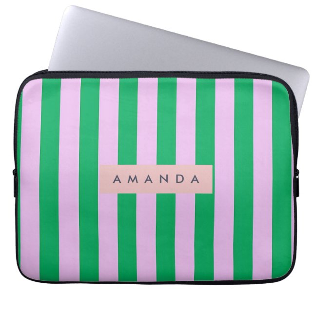 Capa Para Notebook Personalized Fresh Green and Pink Striped Retro (Frente)