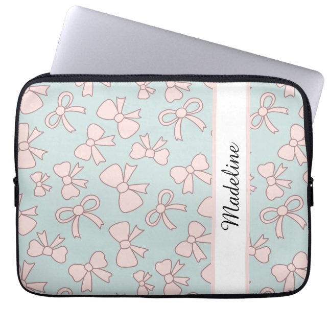 Capa Para Notebook Personalized Girl Cute Bow Name Blue Pink (Frente)
