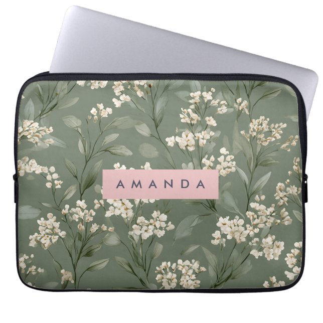 Capa Para Notebook Personalized Minimalist Sage Floral Art  (Frente)