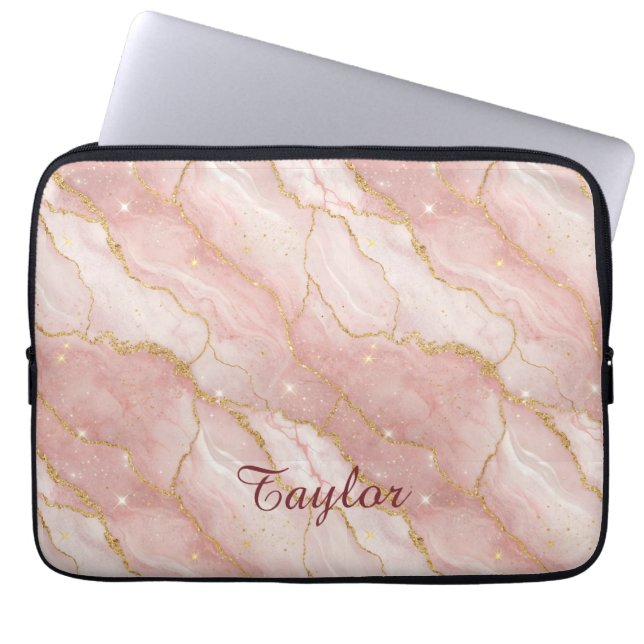Capa Para Notebook Personalized Modern Rose Quartz Marble Gold Glitte (Frente)