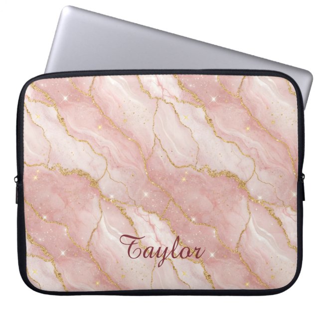 Capa Para Notebook Personalized Modern Rose Quartz Marble Gold Glitte (Frente)