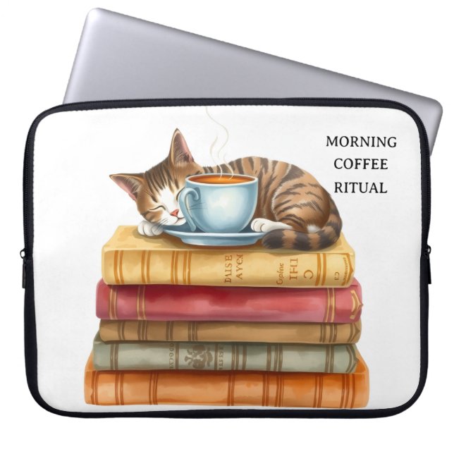 Capa Para Notebook Personalized Morning Coffee Cat Ritual Cozy (Frente)