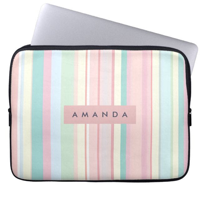 Capa Para Notebook Personalized Pastel Candy Stripe Design (Frente)