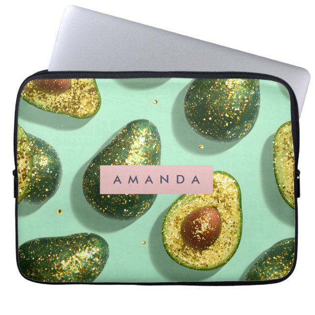 Capa Para Notebook Personalized Pastel Glitter Avocado Design (Frente)