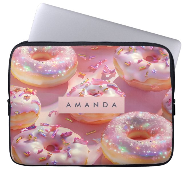 Capa Para Notebook Personalized Pastel Glittering Pink Donut Dream (Frente)