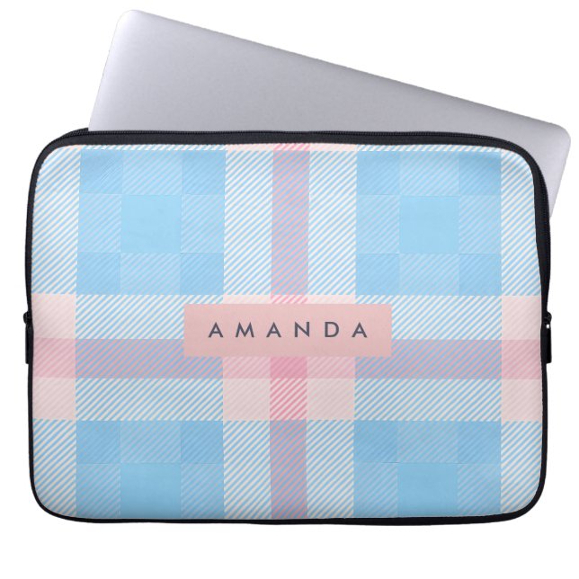 Capa Para Notebook Personalized Pastel Sky Blue and Blush Pink Plaid (Frente)