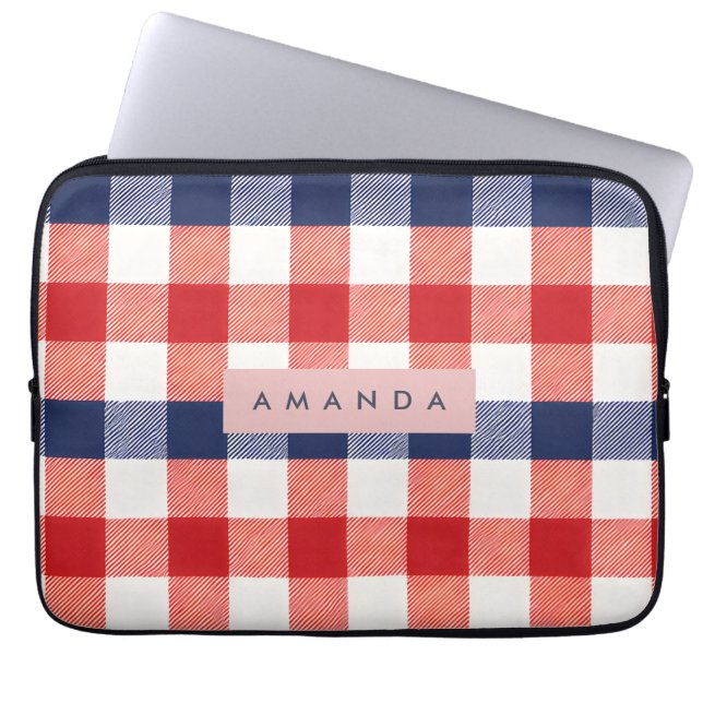 Capa Para Notebook Personalized Patriotic Red, White & Blue Gingham (Frente)