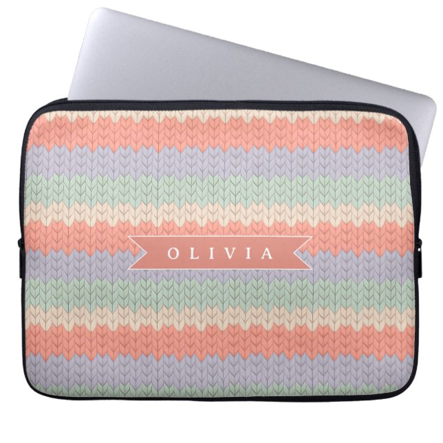 Capa Para Notebook Personalized Scandinavian Pastel Knit Pattern Name (Frente)