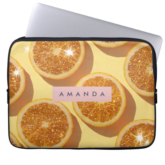 Capa Para Notebook Personalized Sparkle Citrus Glitter Orange (Frente)