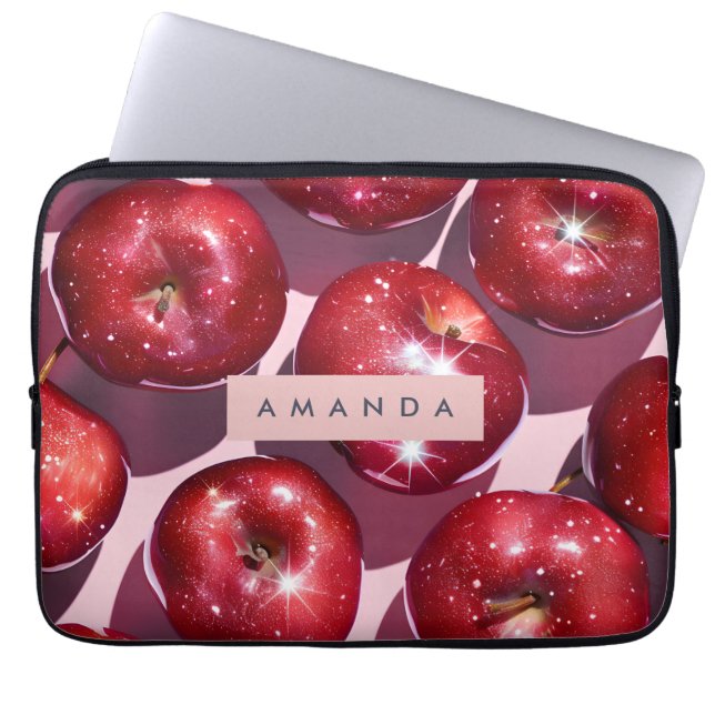 Capa Para Notebook Personalized Sparkling Red Apple Pink Background (Frente)