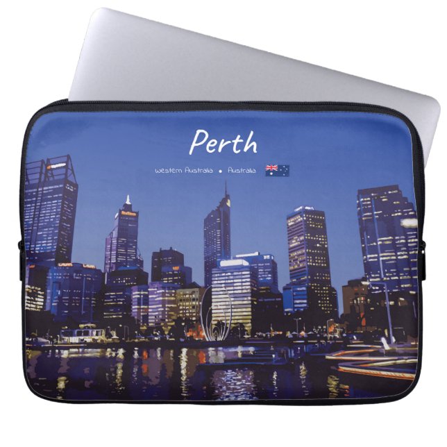 Capa Para Notebook Perth, Austrália - Silhueta da Cidade à Noite (Frente)