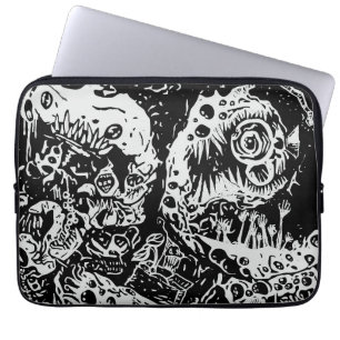Capa Para Notebook Pesadelo de Dentes Afiados, Preto e Branco