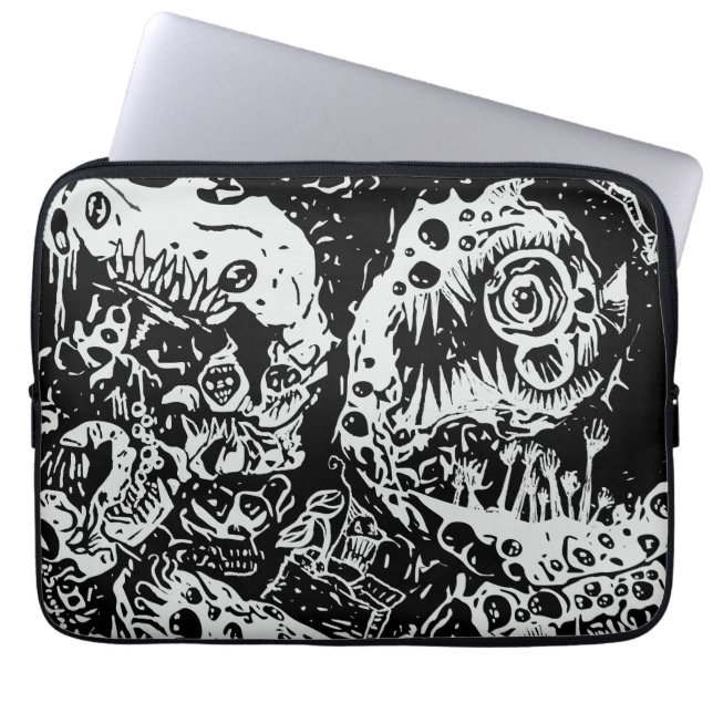 Capa Para Notebook Pesadelo de Dentes Afiados, Preto e Branco (Frente)