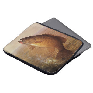 Capa Para Notebook Pesca Desportiva Vintage, Peixe-Baixo-Marrom