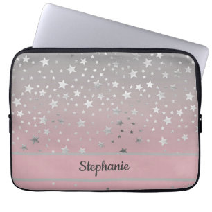 Capa Para Notebook Pessoal Rosa Cinza Estrelas Ombre Elegante Chic