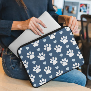 Capa Para Notebook Pestanas, Patas-Cães, Patas Brancas, Corações Azui