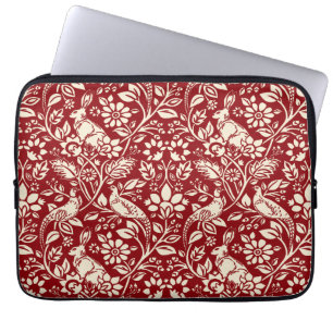 Capa Para Notebook Pheasant and Hare Patterno, Deep Red and Cream