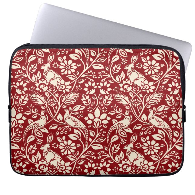 Capa Para Notebook Pheasant and Hare Patterno, Deep Red and Cream (Frente)