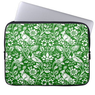 Capa Para Notebook Pheasant and Hare Patterno, Emerald Green e White