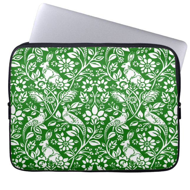 Capa Para Notebook Pheasant and Hare Patterno, Emerald Green e White (Frente)