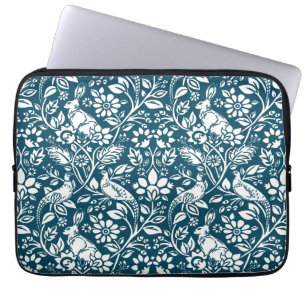 Capa Para Notebook Pheasant and Hare Patterno, Indigo Blue e White