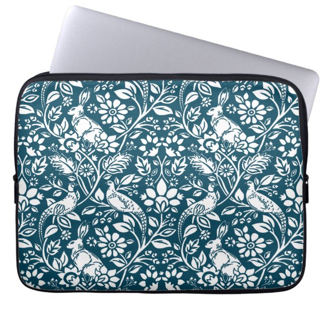 Capa Para Notebook Pheasant and Hare Patterno, Indigo Blue e White (Frente)