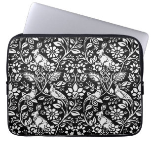 Capa Para Notebook Pheasant and Hare Patterno, Preto e Branco