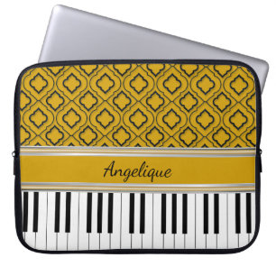 Capa Para Notebook Piano Personalizado Chaves Pretas Quatrefoil em Do