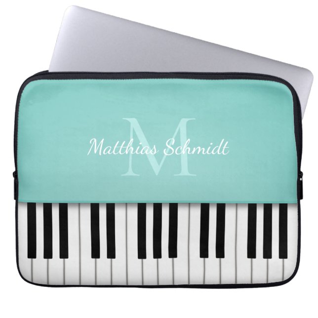 Capa Para Notebook Piano Teclado Personalizado Aqua Monograma (Frente)