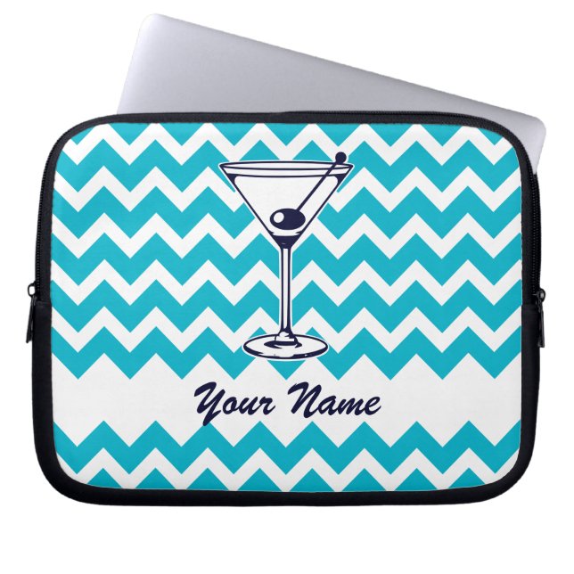Capa Para Notebook Pictograma de Martini com padrão Chevron Azul (Frente)